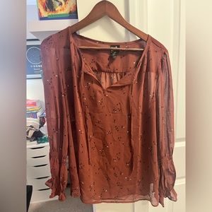 Henna Smocked Tie Neck Blouse